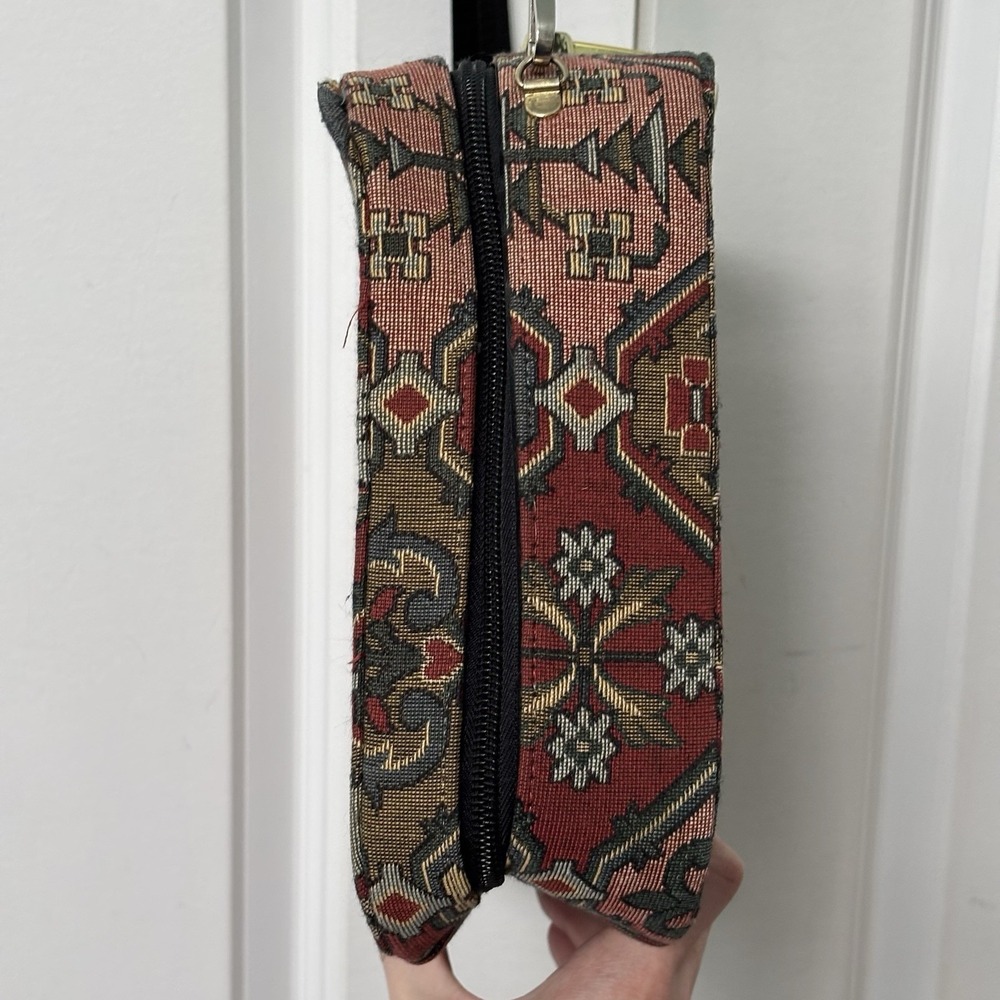 Vintage 80s 90s Y2K Needlepoint Tapestry Purse Handbag Structured Travel Case - Picture 7 of 15